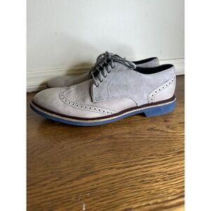 Cole Haan Mens Wingtip Brogue Oxford Shoes Gray‎ Suede Leather Blue Sole 8.5M